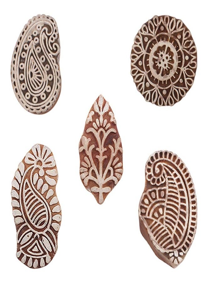 Indian-Shelf مجموعة من 5 قوالب طباعة خشبية جديدة متنوعة مصنوعة يدويًا من Indian-Shelf (4.44 سم، بني) - Image 1